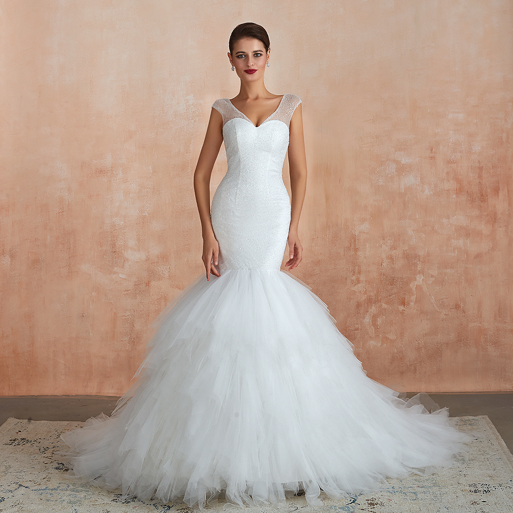 Elegant Long Sweetheart Lace-up Mermaid Tulle Wedding Dress