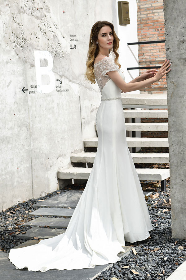 Long Mermaid Satin Lace Wedding Dress