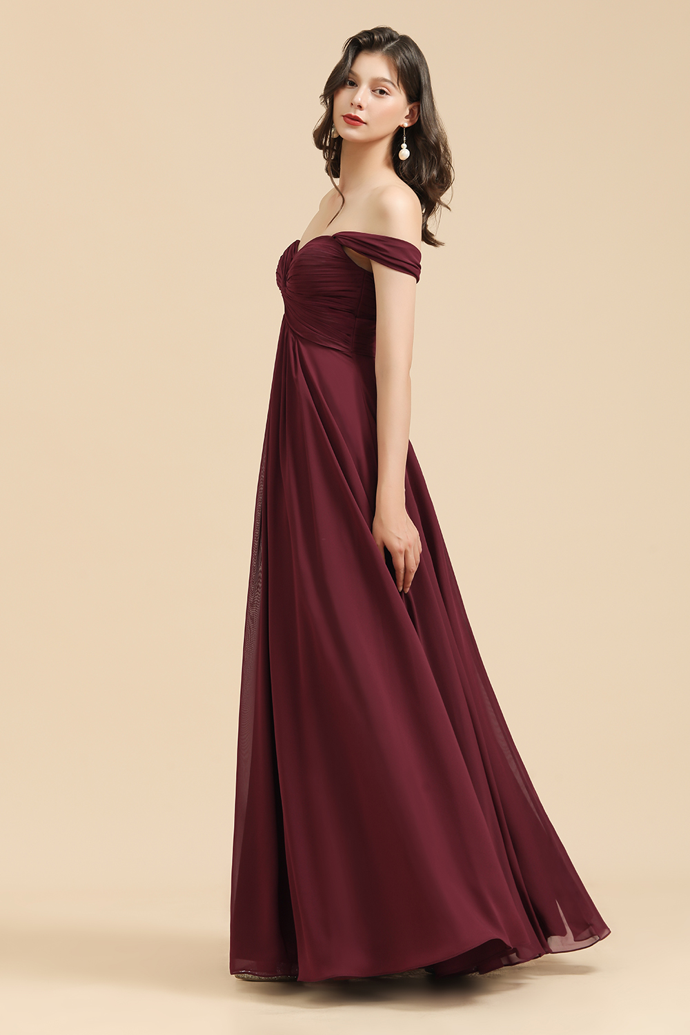 Long A-line Off the Shoulder Chiffon Bridesmaid Dress Elegant Wedding Party Dress