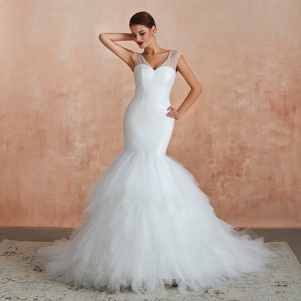 Elegant Long Sweetheart Lace-up Mermaid Tulle Wedding Dress