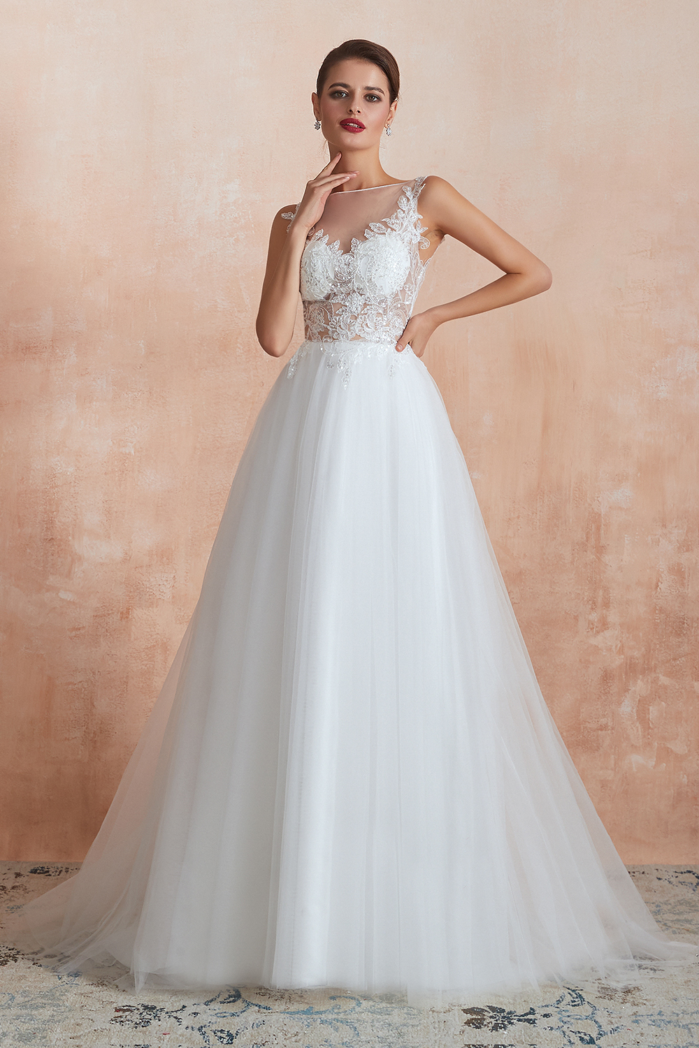 Elegant Long Sweetheart Lace Tulle A-line Wedding Dress
