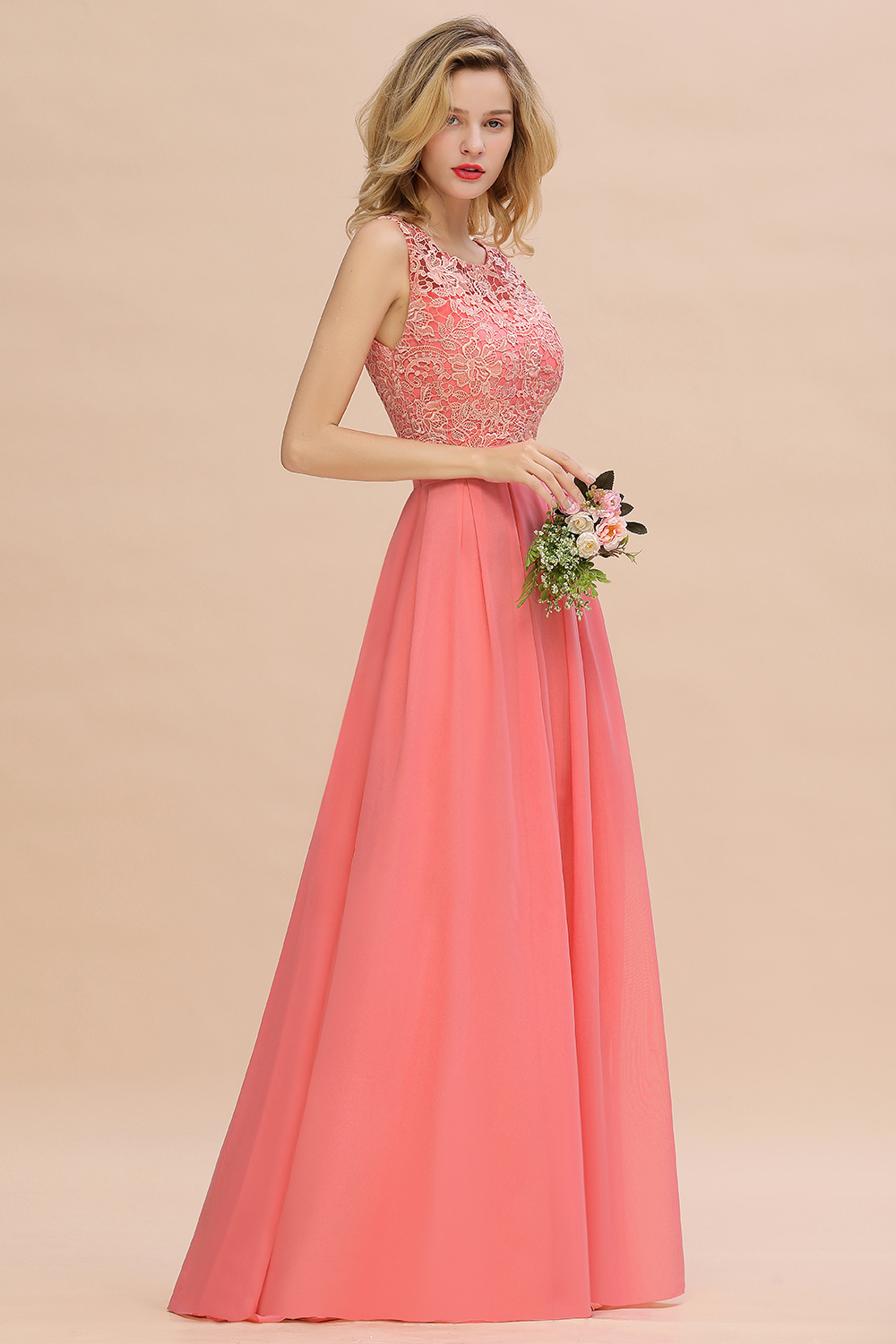 Beautiful Bateau A-line Floor-length Appliques Lace Chiffon Bridesmaid Dress