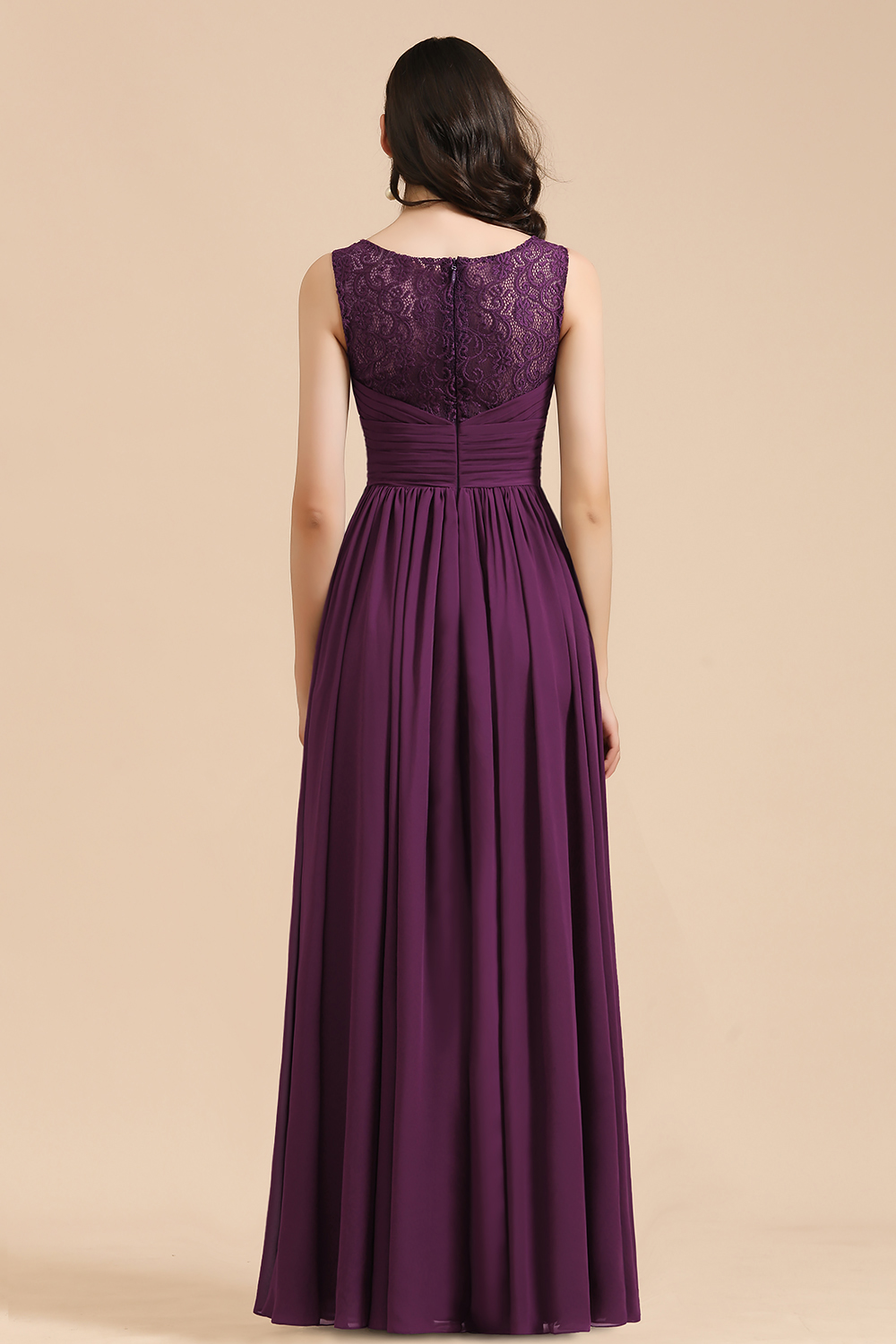 Elegant Long A-line V-neck Ruched Chiffon Bridesmaid Dress