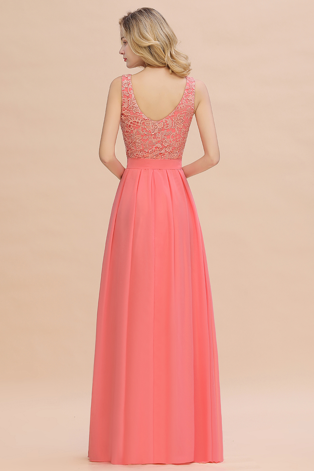 Beautiful Bateau A-line Floor-length Appliques Lace Chiffon Bridesmaid Dress