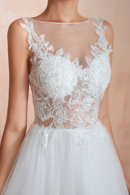 Elegant Long Sweetheart Lace Tulle A-line Wedding Dress