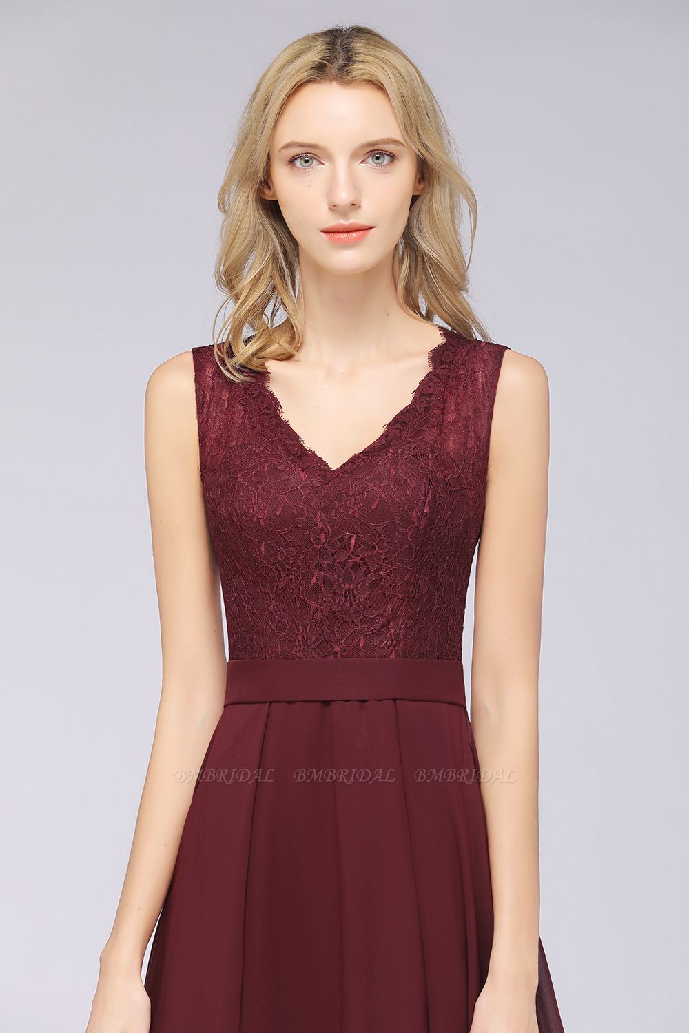 A-Line Chiffon Lace V-Neck Sleeveless Floor-Length Bridesmaid Dress