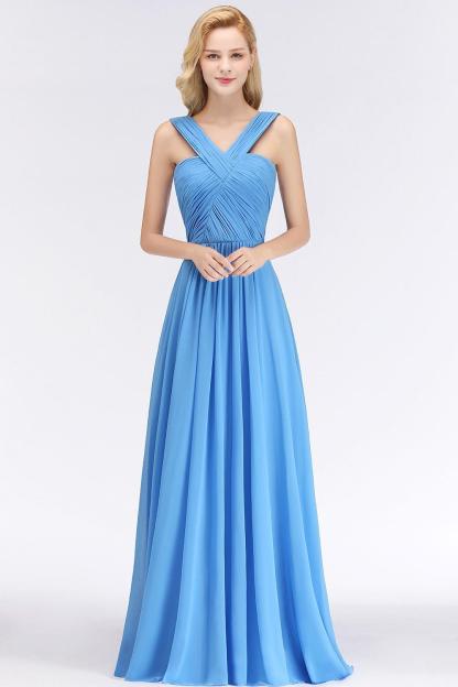 A-Line Chiffon Straps Sleeveless Ruffles Floor Length Bridesmaid Dresses