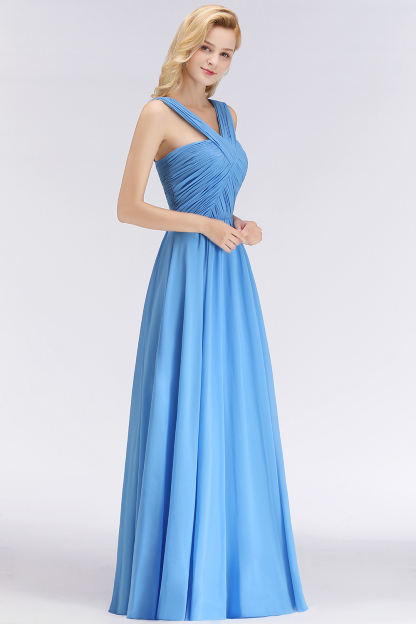 A-Line Chiffon Straps Sleeveless Ruffles Floor Length Bridesmaid Dresses