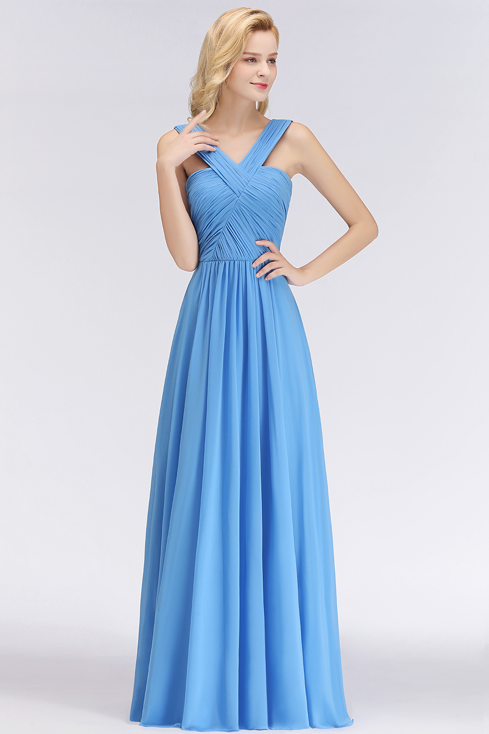 A-Line Chiffon Straps Sleeveless Ruffles Floor Length Bridesmaid Dresses