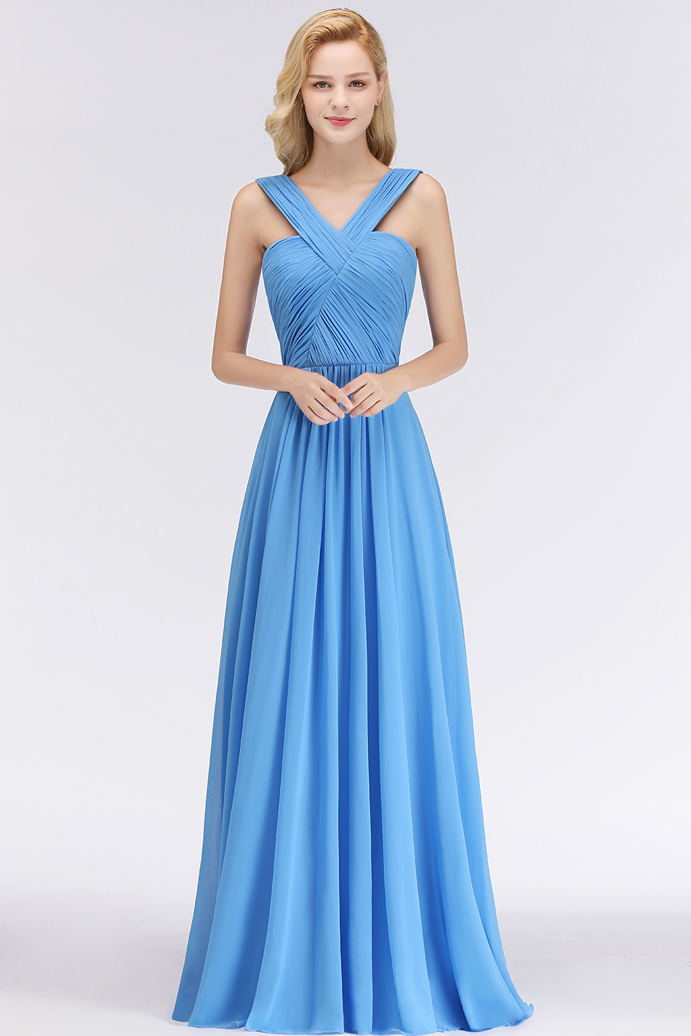 A-Line Chiffon Straps Sleeveless Ruffles Floor Length Bridesmaid Dresses