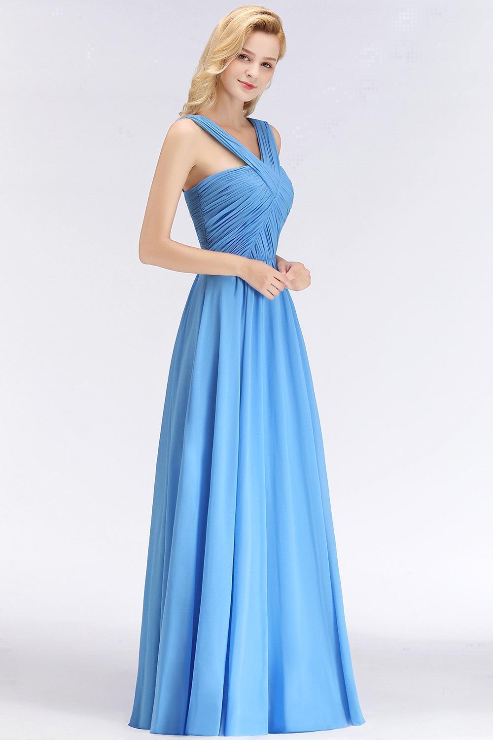 A-Line Chiffon Straps Sleeveless Ruffles Floor Length Bridesmaid Dresses