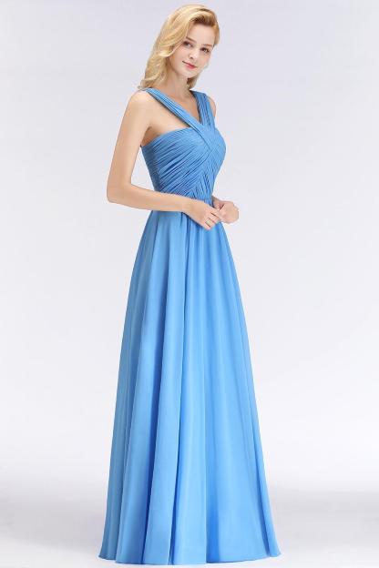 A-Line Chiffon Straps Sleeveless Ruffles Floor Length Bridesmaid Dresses