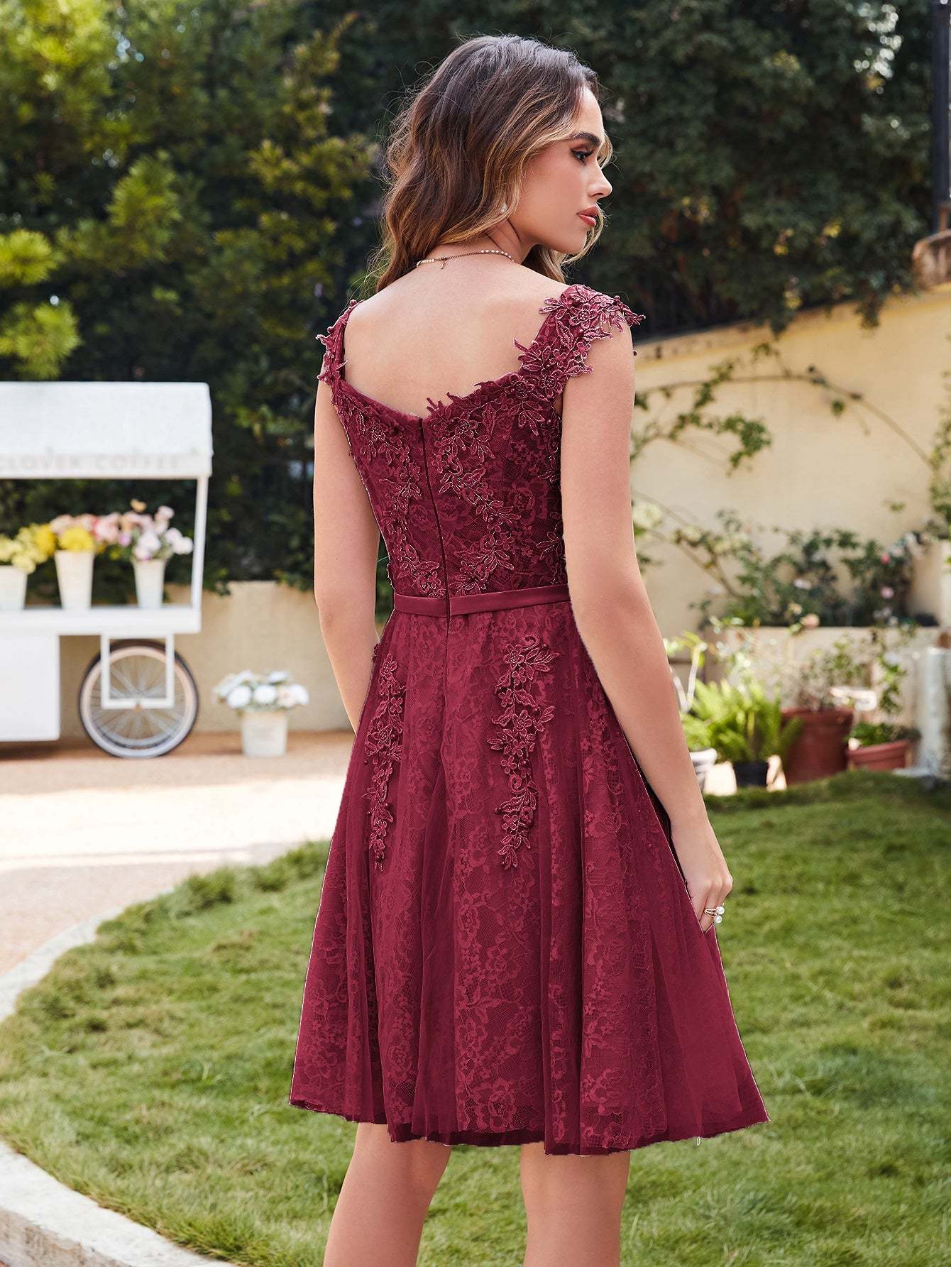 Short Tulle A line Sleeveless Knee Length Burgundy Homecoming Dress