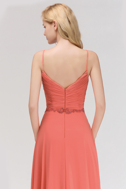 BM0084 Elegant Spaghetti Straps Ruffles Appliques Bridesmaid Dress