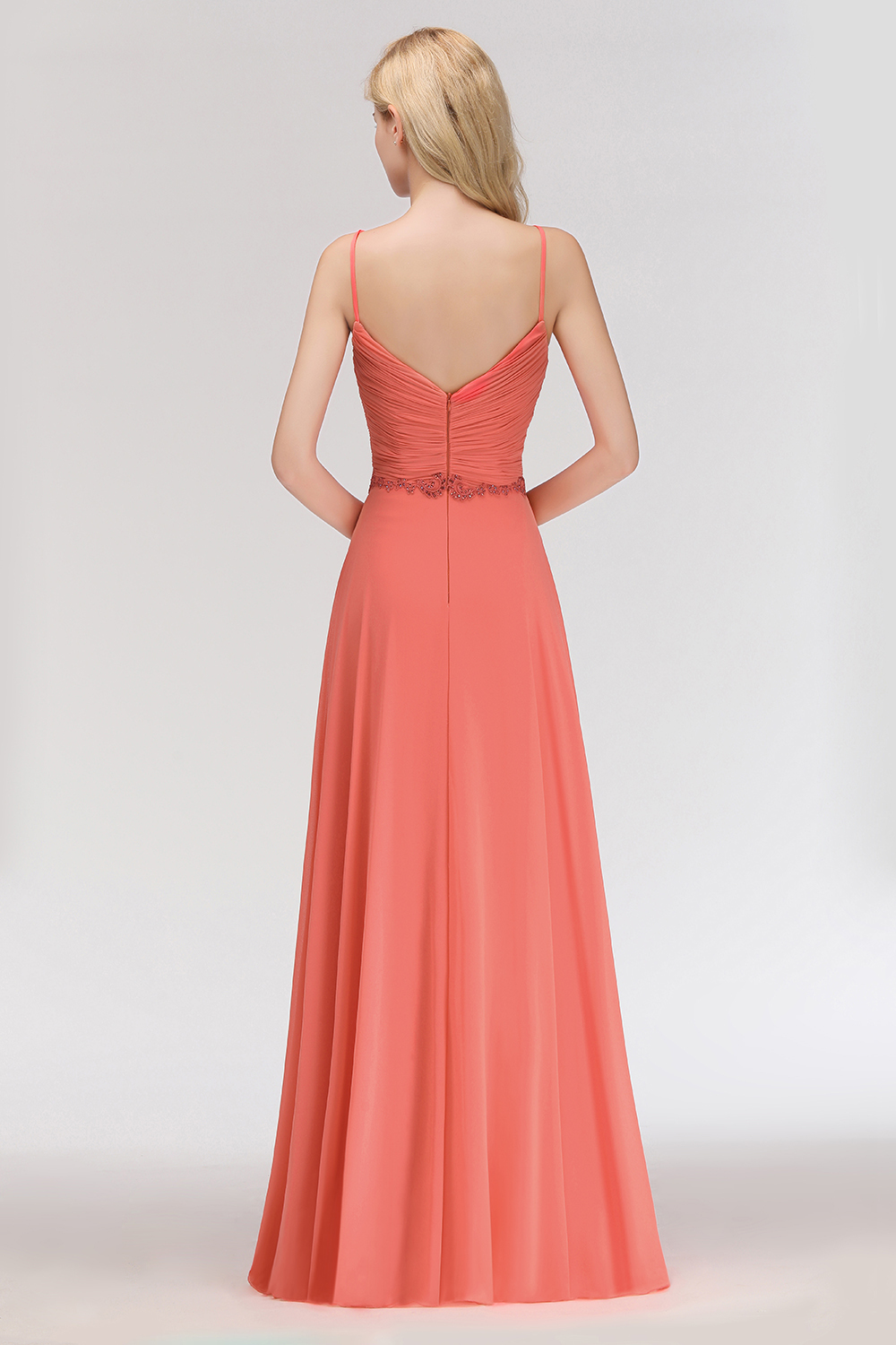 BM0084 Elegant Spaghetti Straps Ruffles Appliques Bridesmaid Dress
