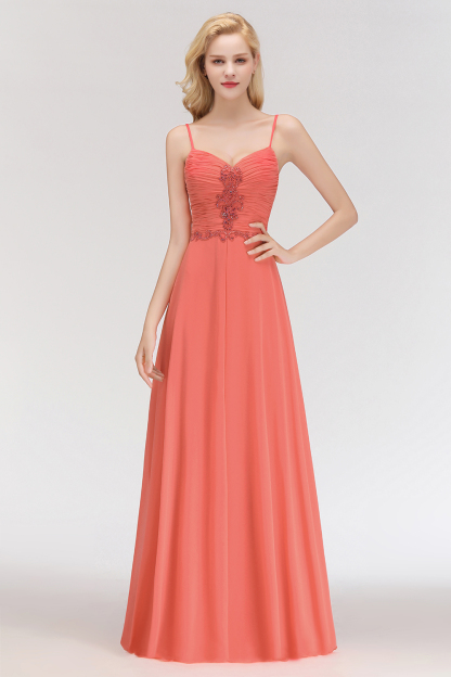 BM0084 Elegant Spaghetti Straps Ruffles Appliques Bridesmaid Dress