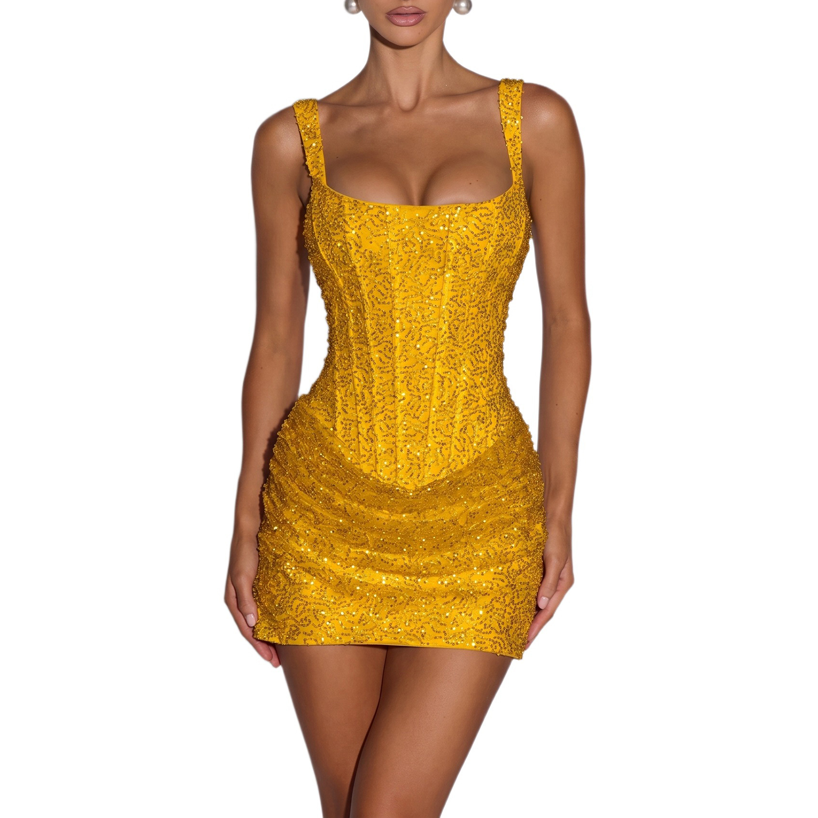 BABYONLINE D.R.E.S.S. Sequins Corset Homecoming Dresses for Teens Sparkly Square Neck Short Cocktail Party Dress 6024