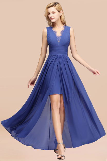 Lace Chiffon Jewel Sleeveless Ruffles Short Bridesmaid Dress