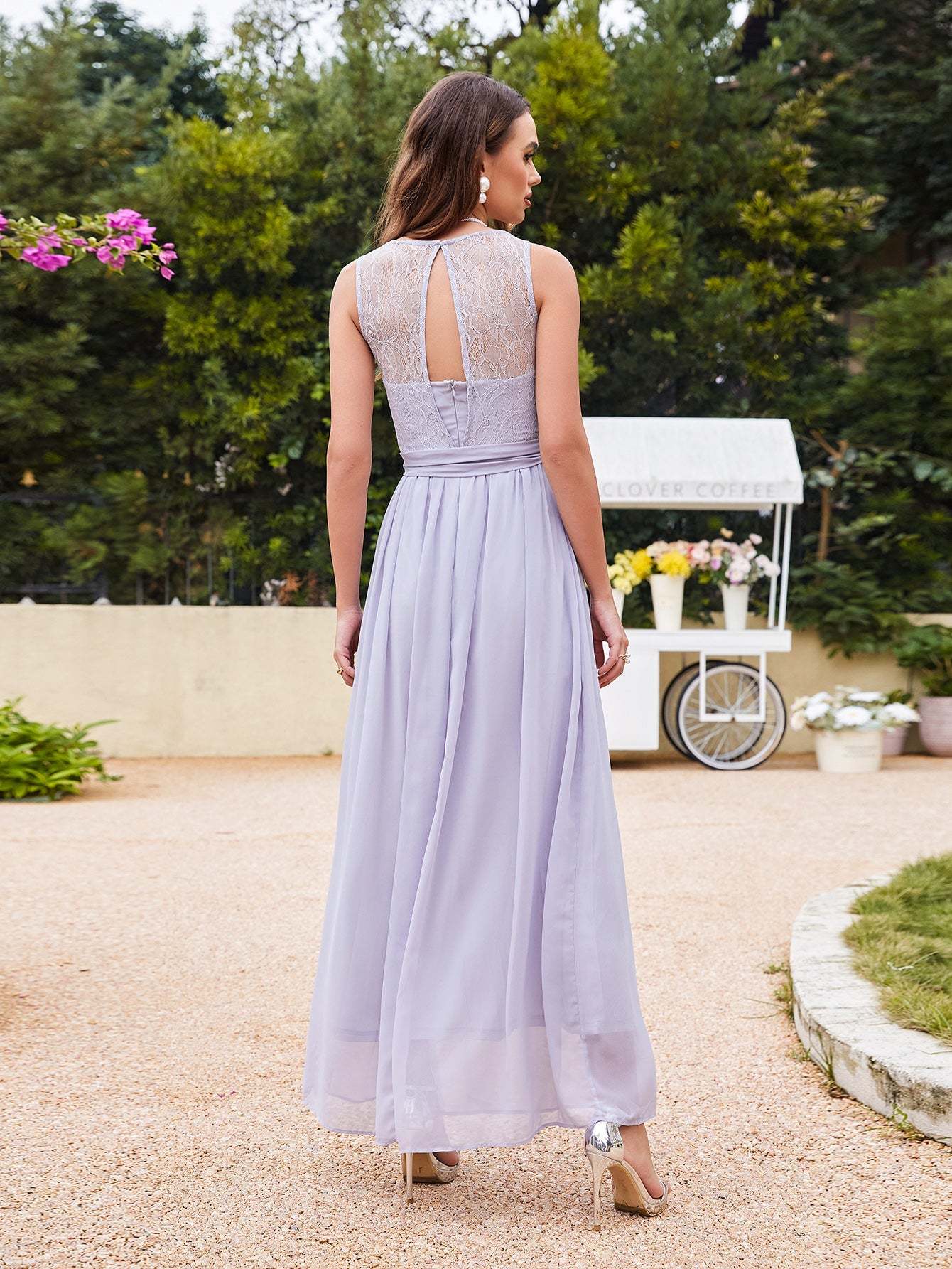 Long A-line Off The Shoulder Round Neck Chiffon Formal Evening Dress