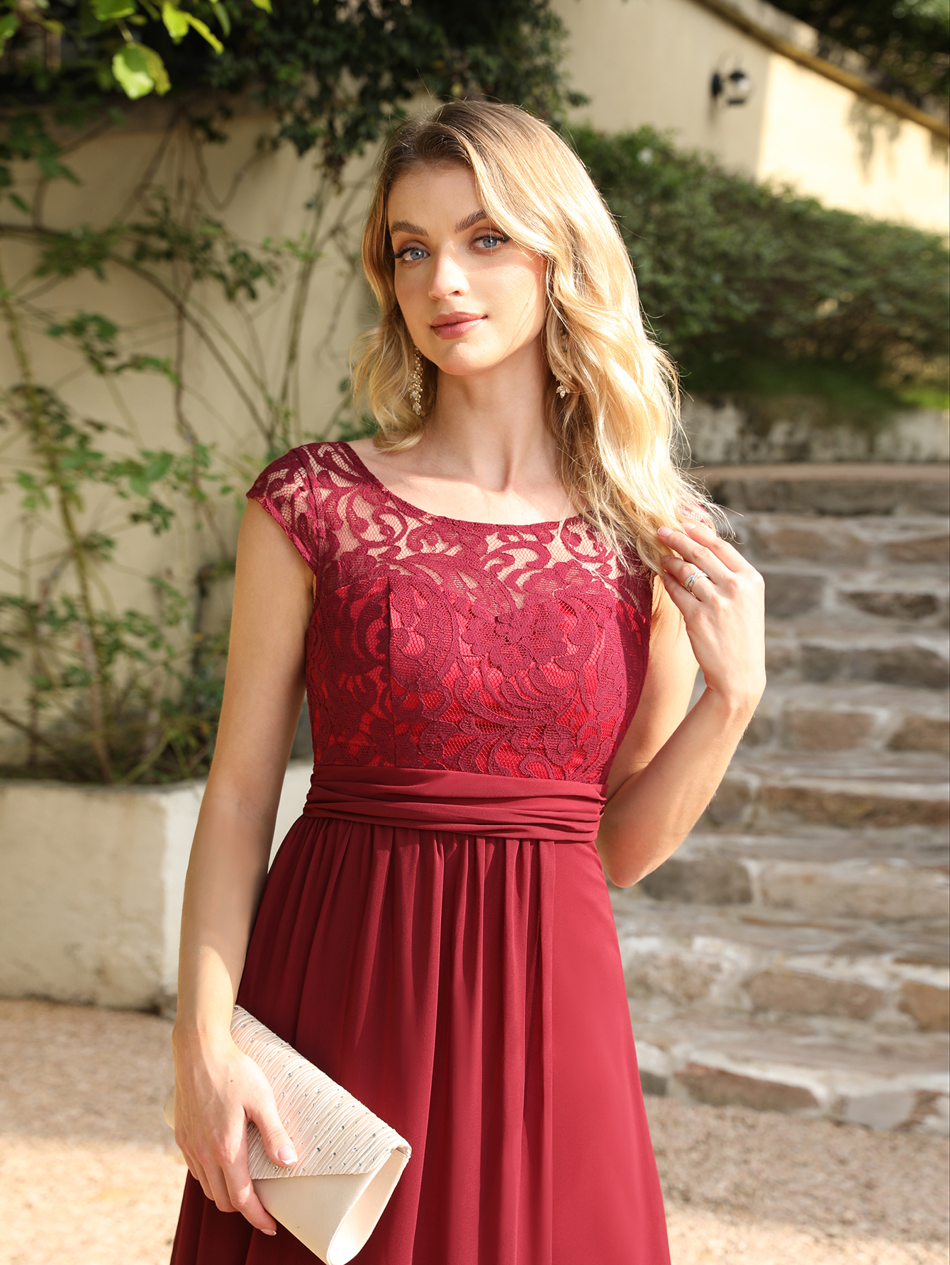 Long Chiffon Lace A-line Floor Length Formal Evening Dresses