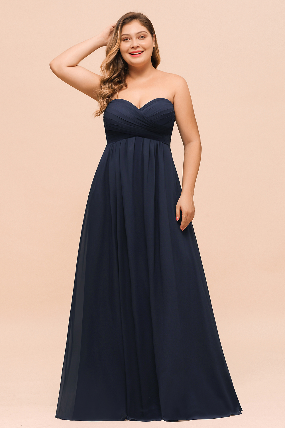 Plus Size Long Sweetheart Chiffon Dark Navy Bridesmaid Dress