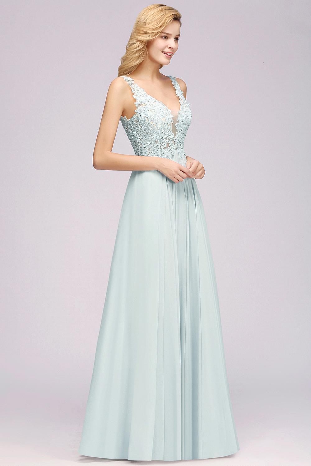 Sexy Chiffon Beaded Lace V-Neck Sleeveless Long Bridesmaid Dress