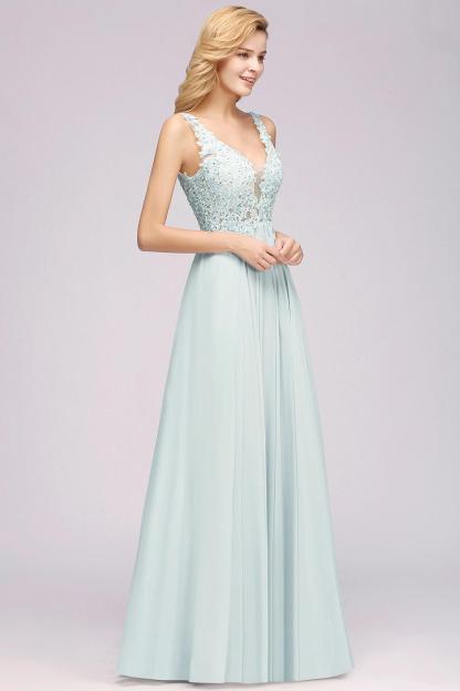 Sexy Chiffon Beaded Lace V-Neck Sleeveless Long Bridesmaid Dress