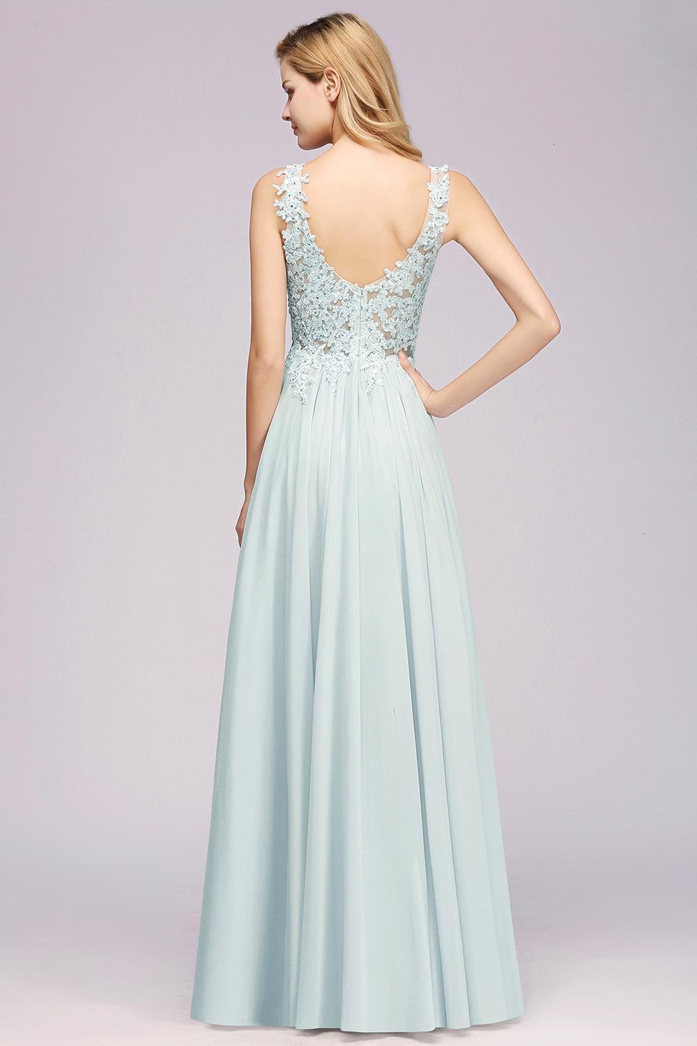Sexy Chiffon Beaded Lace V-Neck Sleeveless Long Bridesmaid Dress