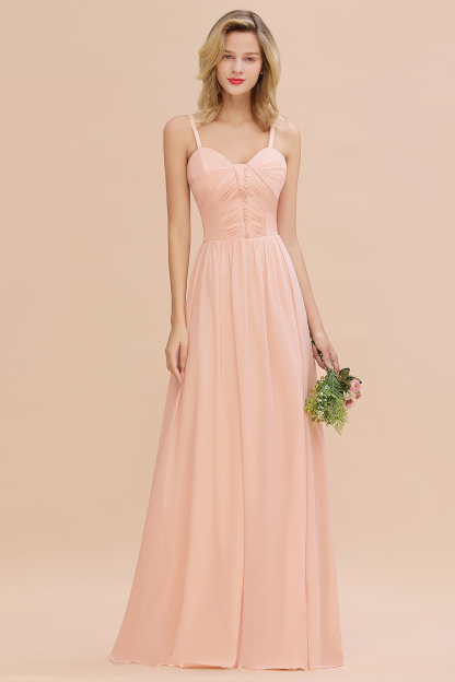 Simple Chiffon Straps Beadings Long Bridesmaid Dress