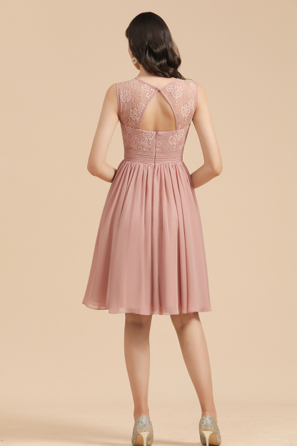 Simple Lace Straps Knee Length Short Bridesmaid Dress