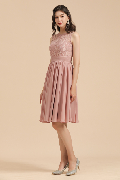Simple Lace Straps Knee Length Short Bridesmaid Dress