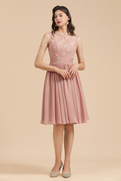 Simple Lace Straps Knee Length Short Bridesmaid Dress