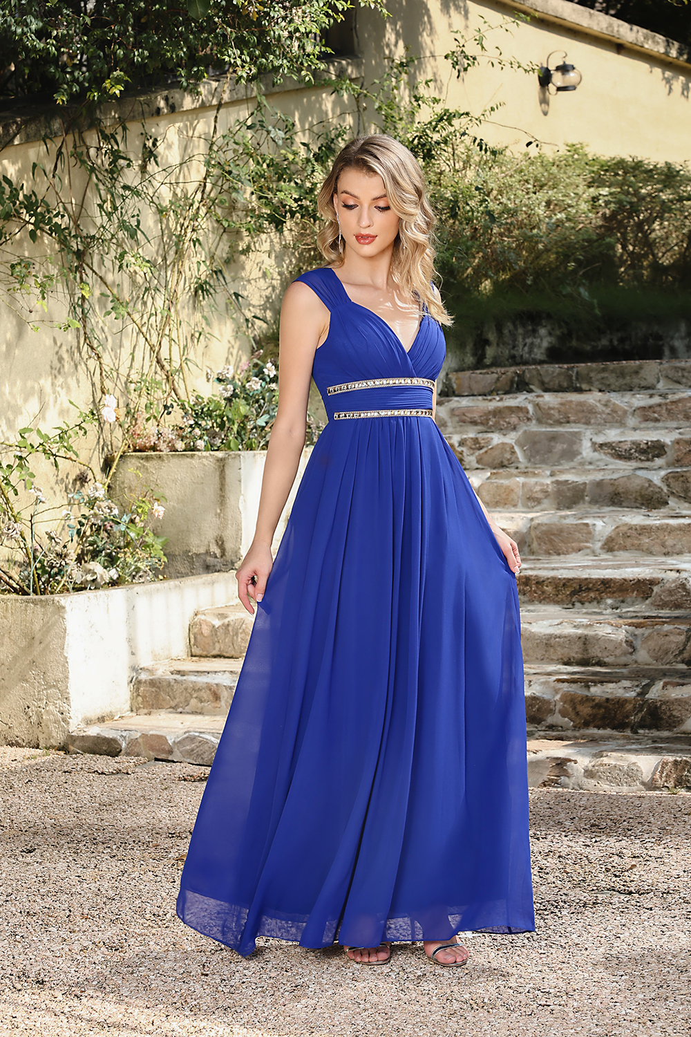 V-Neck A Line Off The Shoulder Chiffon Long Formal Dress