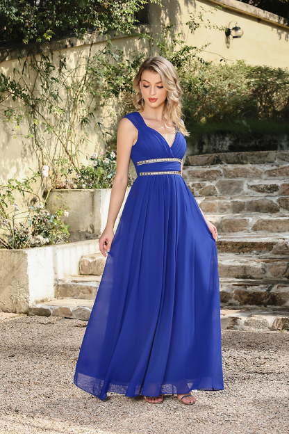 V-Neck A Line Off The Shoulder Chiffon Long Formal Dress