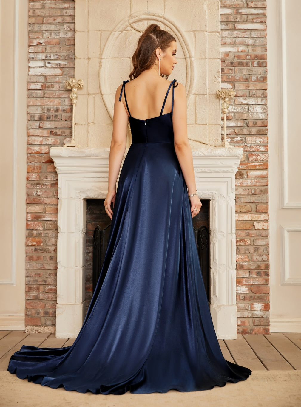 A-line Spaghetti Straps Backless Floor-Length Prom Dress with Slit-BabyOnlineDress