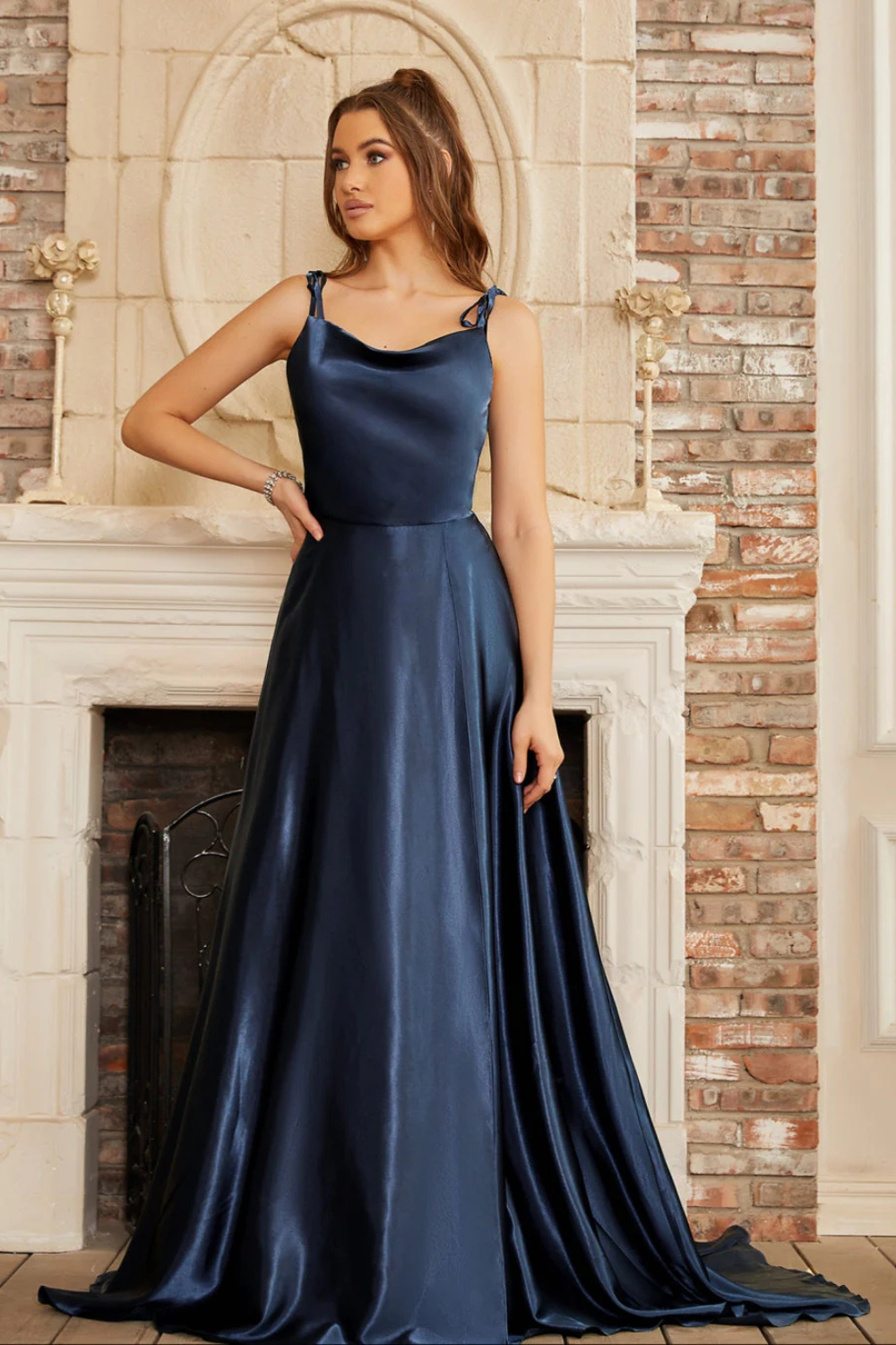A-line Spaghetti Straps Backless Floor-Length Prom Dress with Slit-BabyOnlineDress