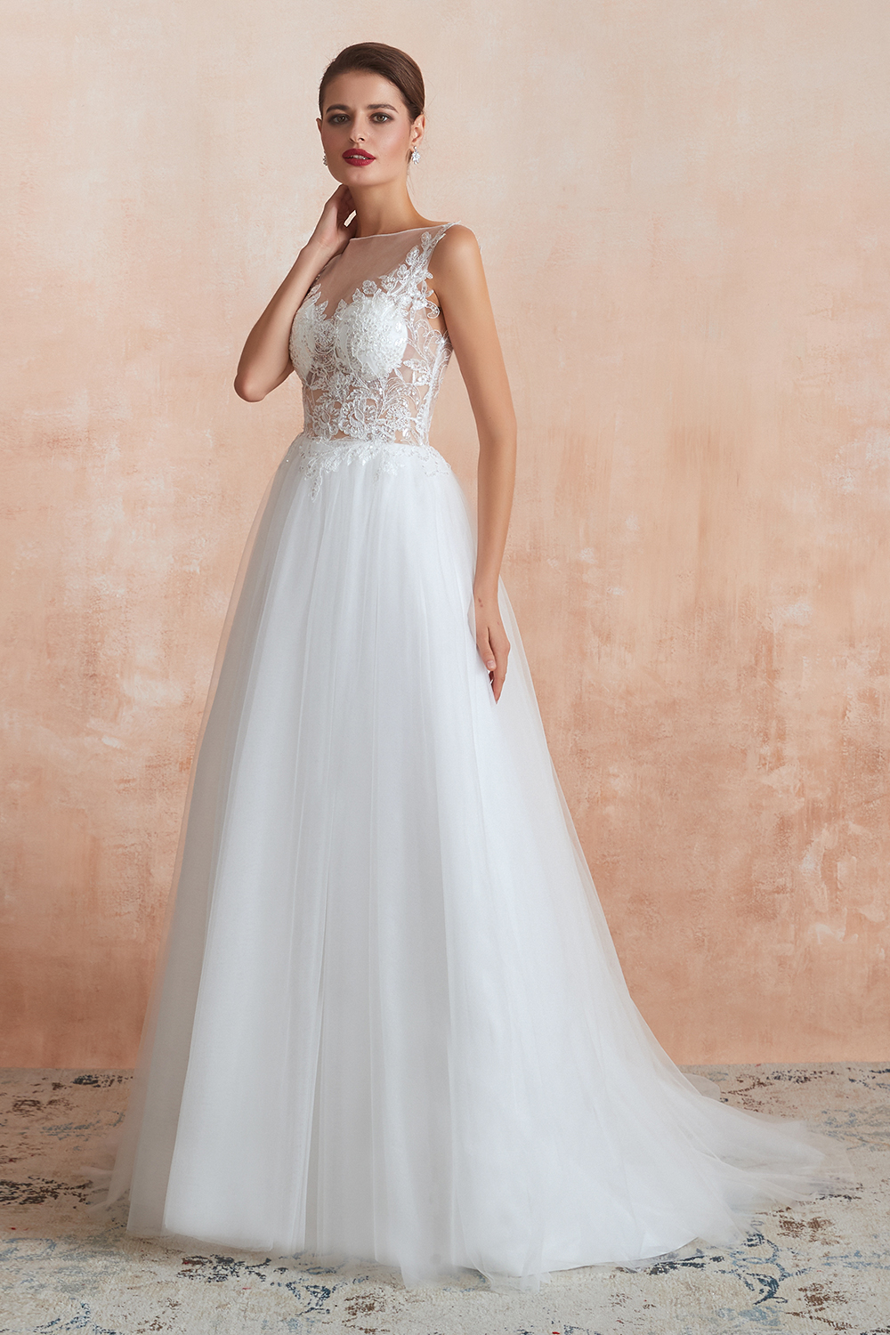 Elegant Long Sweetheart Lace Tulle A-line Wedding Dress