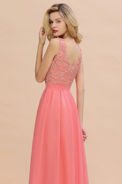 Beautiful Bateau A-line Floor-length Appliques Lace Chiffon Bridesmaid Dress