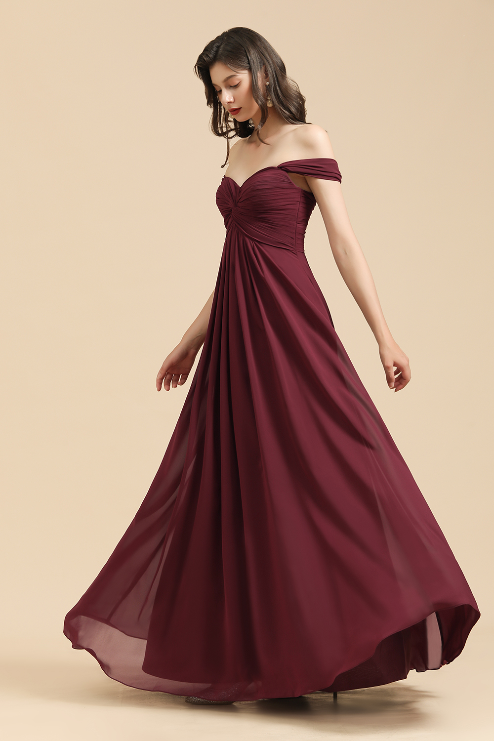 Long A-line Off the Shoulder Chiffon Bridesmaid Dress Elegant Wedding Party Dress