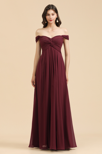 Long A-line Off the Shoulder Chiffon Bridesmaid Dress Elegant Wedding Party Dress