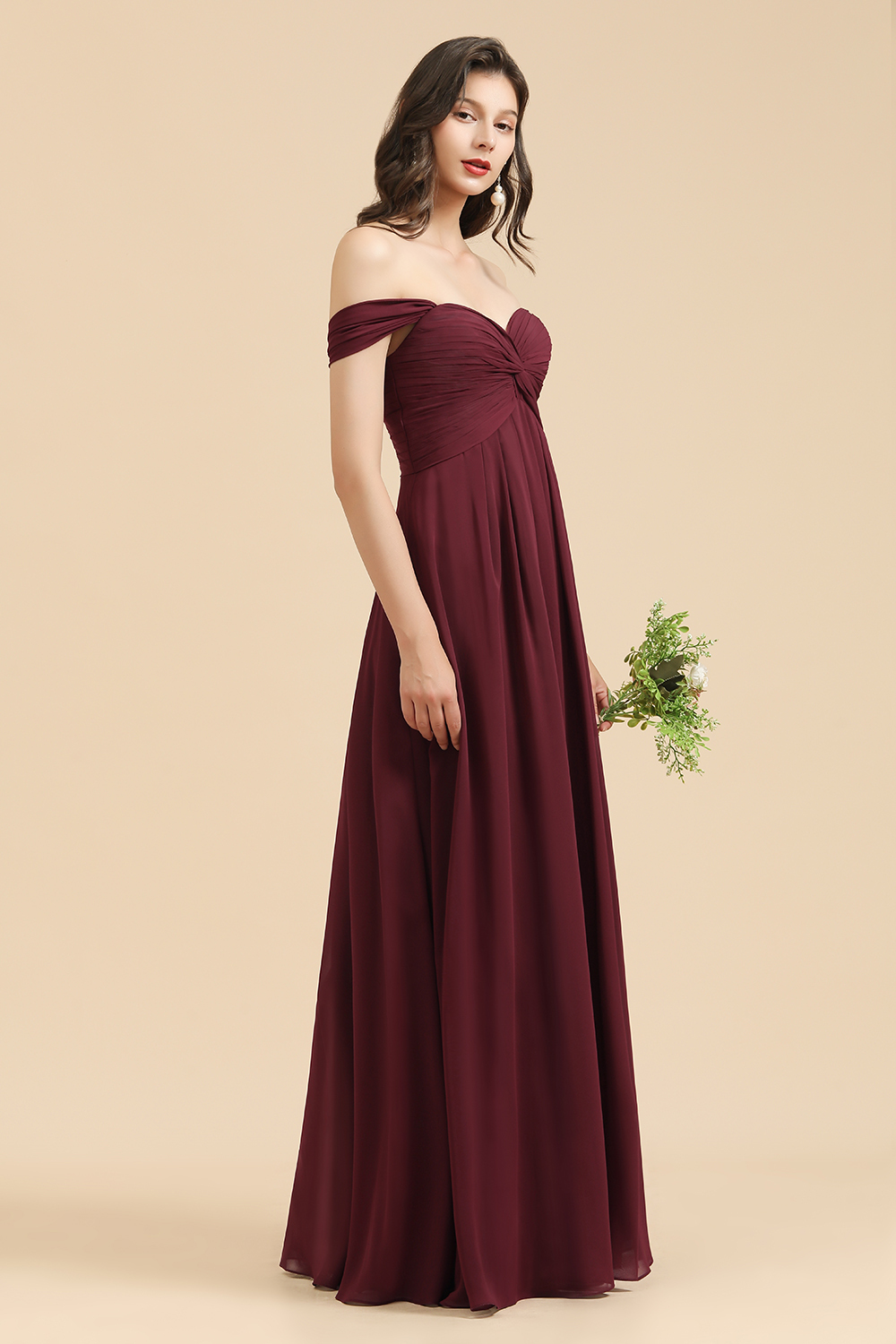 Long A-line Off the Shoulder Chiffon Bridesmaid Dress Elegant Wedding Party Dress