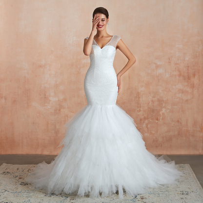 Elegant Long Sweetheart Lace-up Mermaid Tulle Wedding Dress