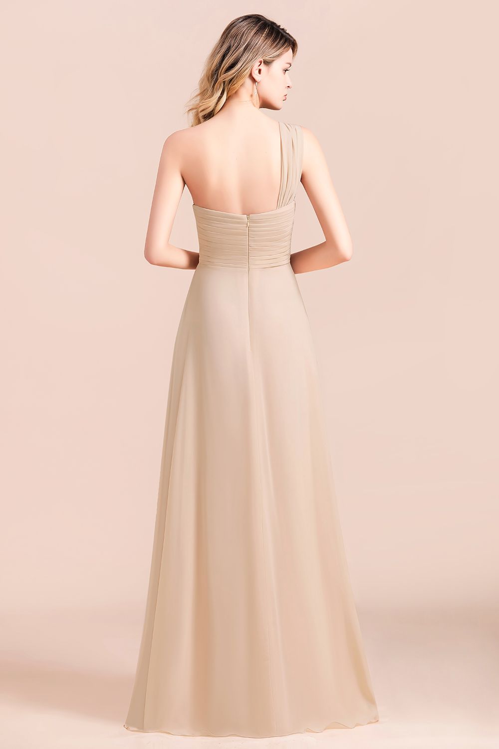 Simple One Sholder Wedding Guest Dress A-Line Chiffon Bridesmaid Dress With Side Slit