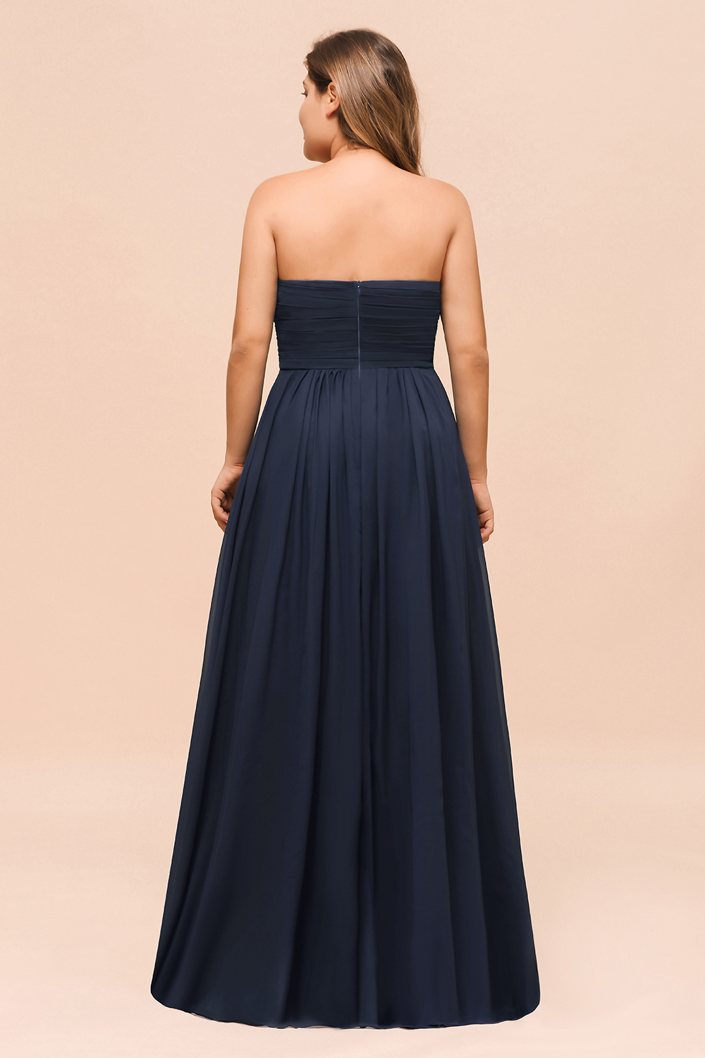 Plus Size Long Sweetheart Chiffon Dark Navy Bridesmaid Dress