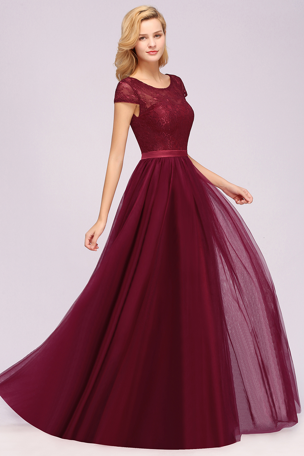A-Line Chiffon Jewel Sleeveless Floor-Length Bridesmaid Dresses with Ruffles