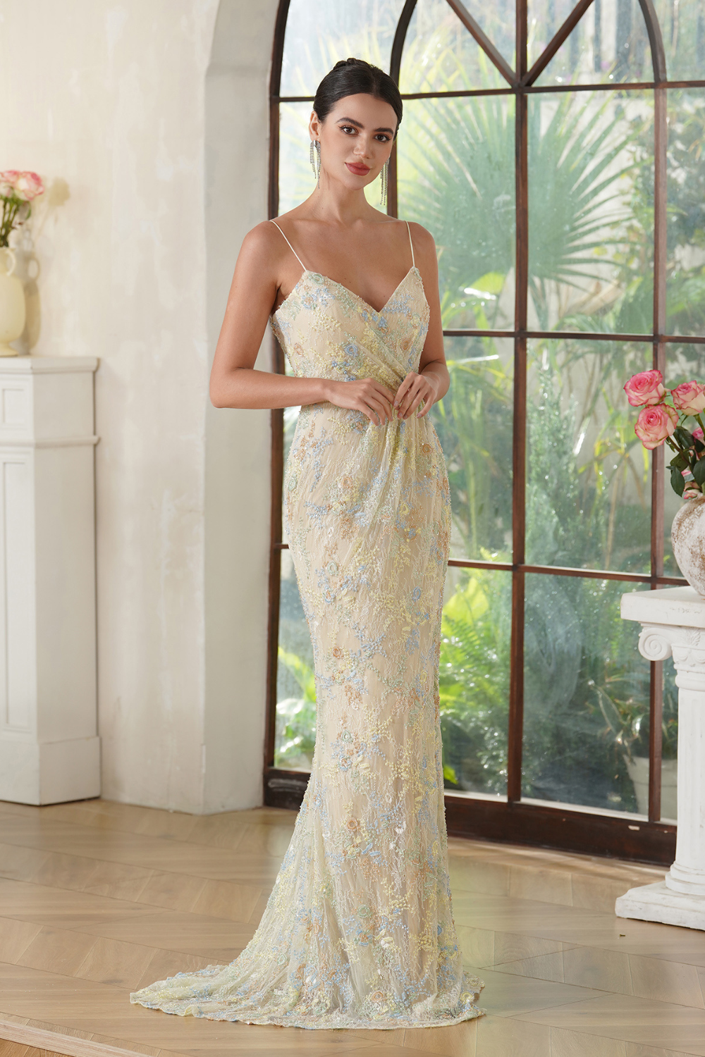 Lace Sleeveless Sheath Long Prom Dress with Lace Applique-BabyOnlineDress