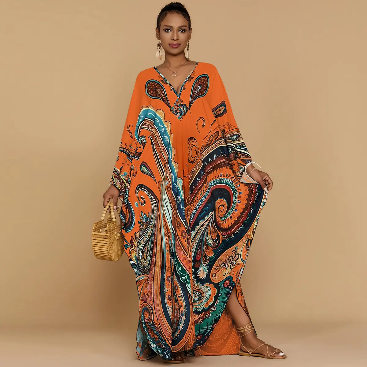 Ethnic Print Kaftan Dress