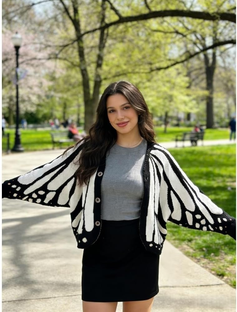 Womens Monarch Butterfly Crochet Cardigan Open Front Butterflies Wing Knit Cardigan Crochet Butterfly Coverups Button Sweater