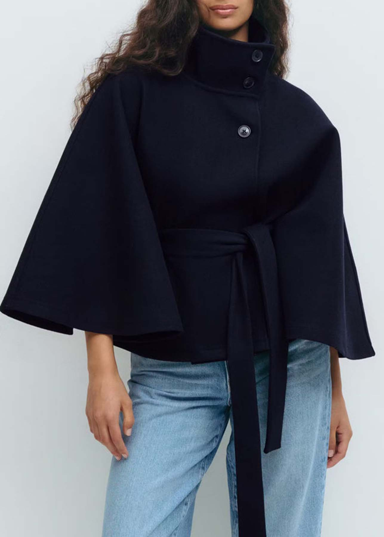 Women's Plain Front Buckle Belted Woolen Cape Coat, Casual Fall & Winter Outerwear, Stylish Daily Wear for Dating, Button