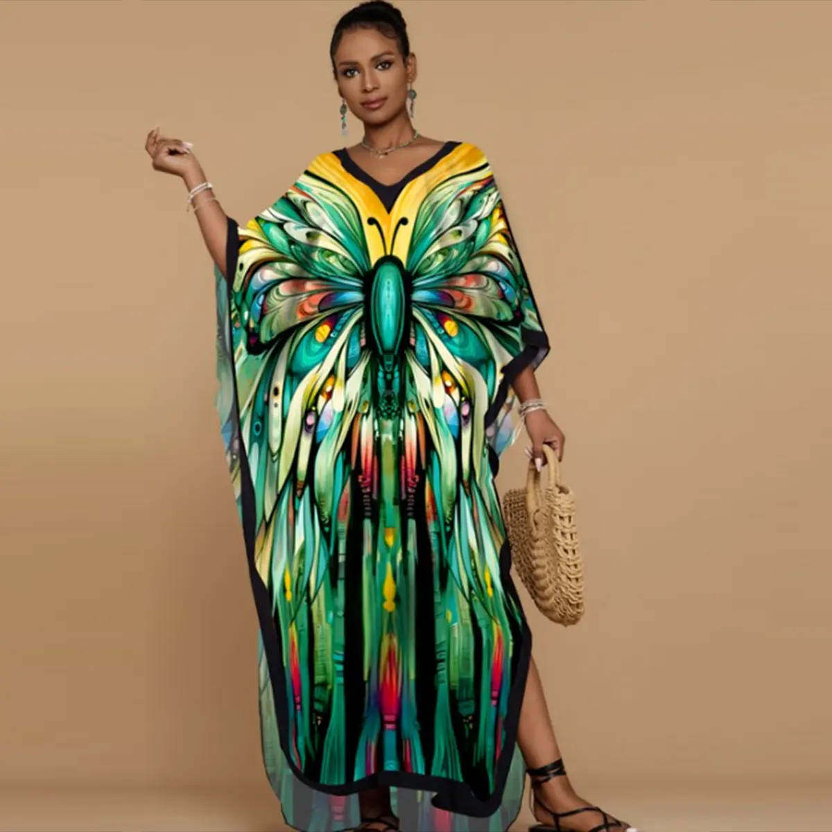 Ethnic Print Kaftan Dress